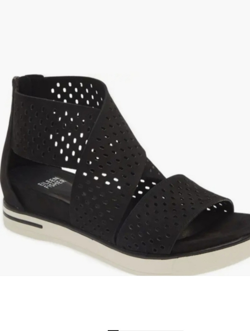 Eileen Fisher • Sport Perforated Black Nubuck Leather Platform Sandals